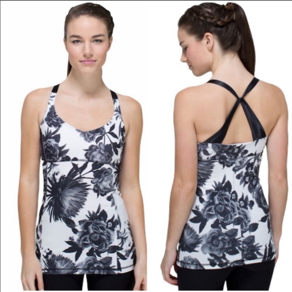 lululemon athletica White and Black Floral Tank Top